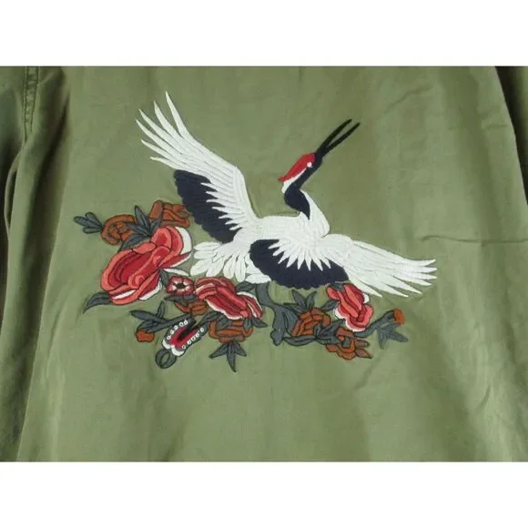 Sun Shadow Jacket Womens Medium Army Green Embroidered Bird Floral Boho L - Picture 4 of 10
